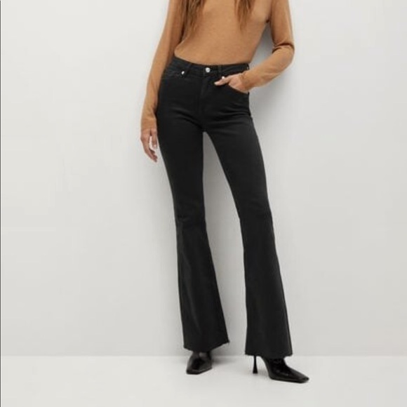 MANGO NWT Black Denim‎ High Rise Flares Sz 1 - Picture 2 of 6